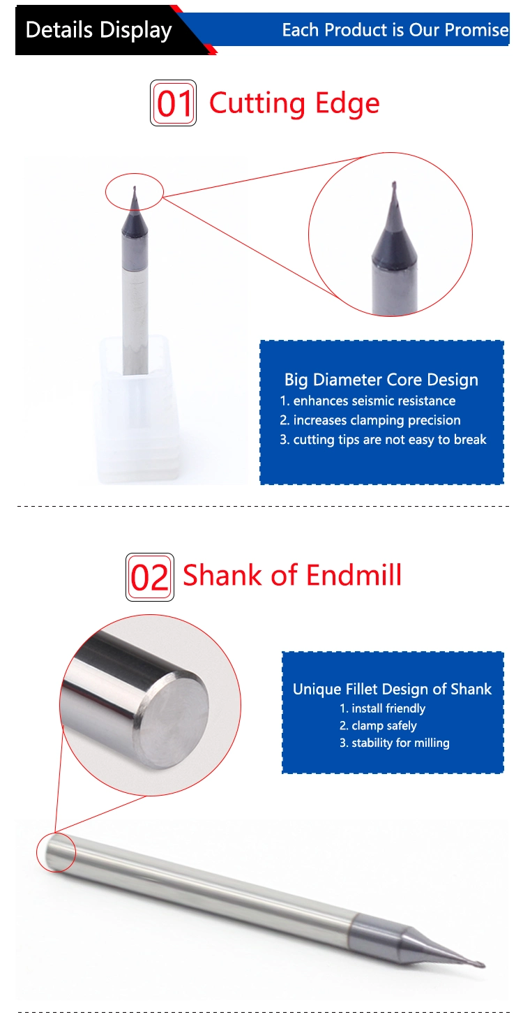 Solid Carbide Cutting Tools CNC 2flutes HRC60 Micro Ball Nose End Mill
