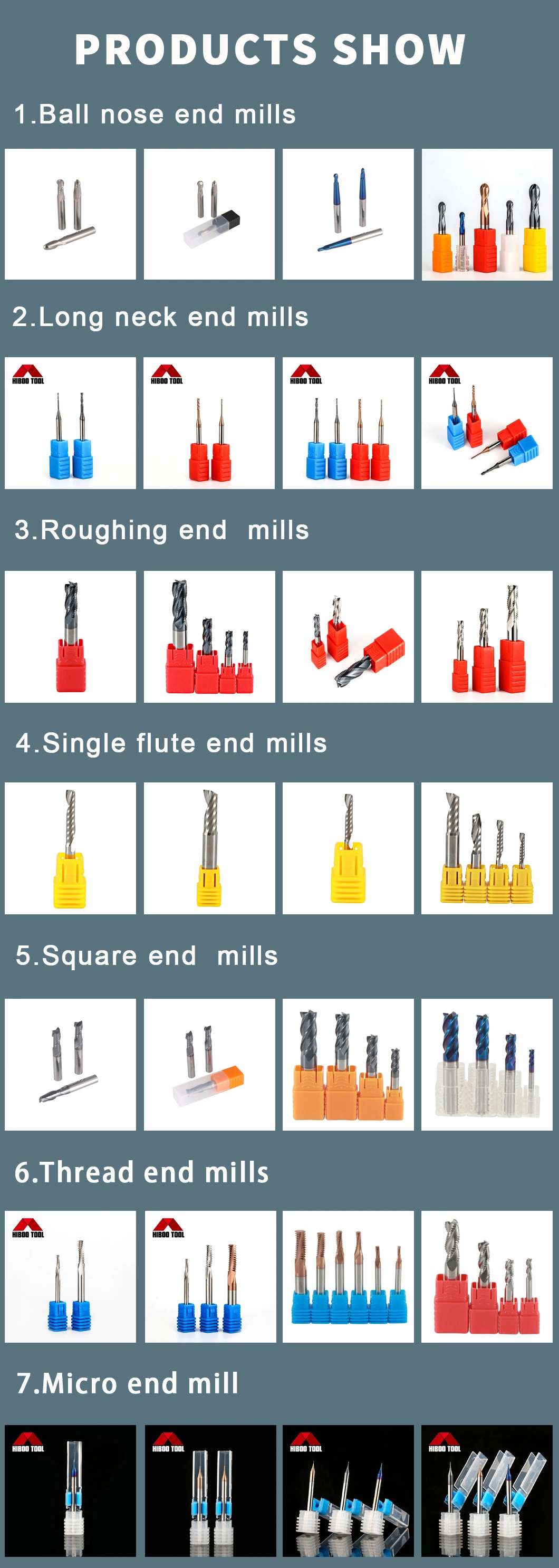 Manufactory HRC45~HRC65 4 Flutes Solid Carbide Square End Mills Cutting Tool